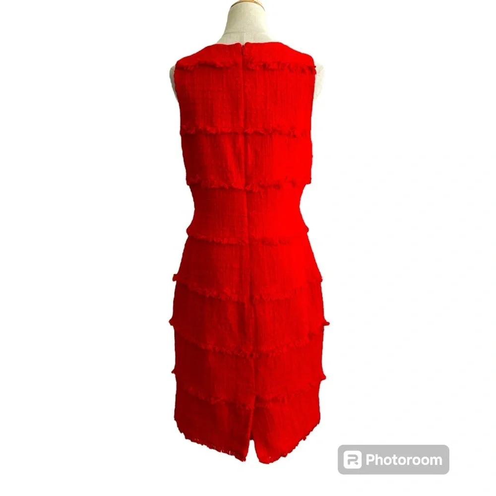 J Crew Womens Red Orange Fringe Tweed Boucle Sheath Dress Size 12_5
